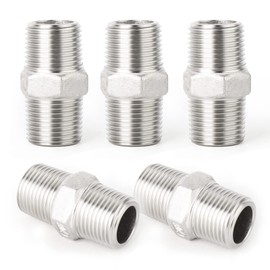 ERGAOBOY 5 Pcs 1/4" Male to 1/4" Male BSP Thread 304 Stainless Steel Hex Nipple Pipe Fittings