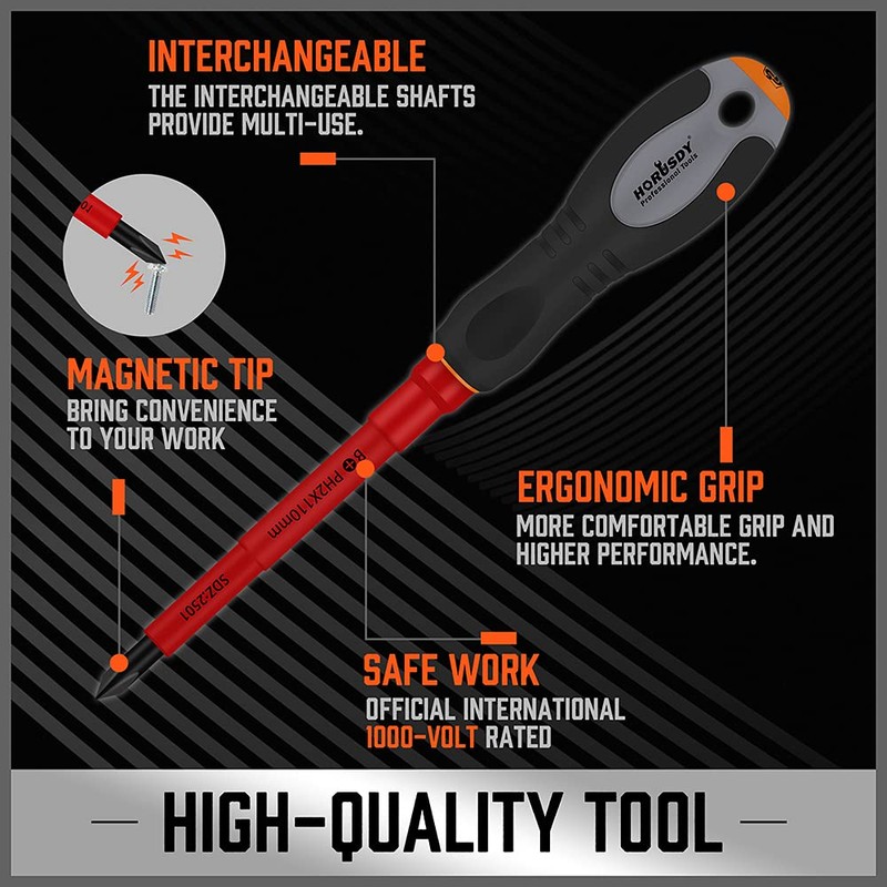 HORUSDY 10-Piece 1000V VDE Insulated Screwdriver Set | Magnetic Tip