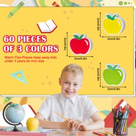 JarThenaAMCS 60Pcs Mini Apples Erasers Bulk 3 Colors Apples Shape Erasers Cute Collection Eraser for Back to School Party Classroom Stationery Supplies