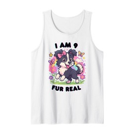 I Am 9 Fur Real Puppy Birthday Gift Dog Rainbow Design Tank Top