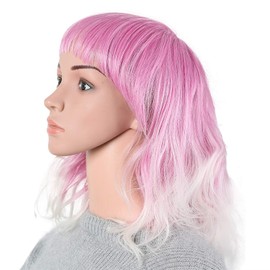 Onedor 13" Short Curly Women Lolita Anime Cosplay Heat Resistant Hair Bob Full Head Wigs (T1855 - Pink Ombre)