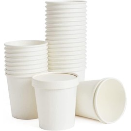 ecoway Paper Disposable Cups 12 Oz - Pack Of 25 Ice Cream Cup Without Lid Eco-Friendly Desert Bowls Hot Or Cold Food Cups, Tea Cup, Coffee Cup Biodegradable Party Supplies, Yogurt Take Outs, White