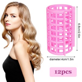 12PCS Hair Rollers, Plastic Double Barrel Hair Rolls, Hair Curlers Rollers, Large Self Grip Hair Rollers, Hair Bangs Volume, Curly Hairstyle for Women DIY Hairdresser Hairdressing Salon, 6.8 x 3.6CM (Pink)