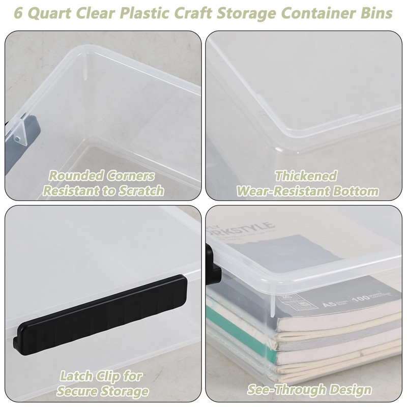 Morcte 6 Qt Clear Plastic Stackable Storage Container with Lids,