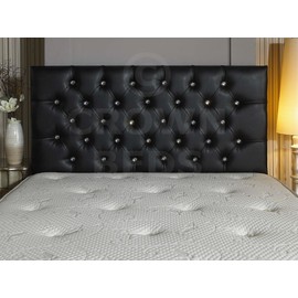CROWNBEDSUK DIAMANTE FAUX LEATHER HEADBOARD (BLACK, 4FT)