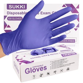 SUKKI Nitrile Disposable Gloves 5Mil,100 Pcs Heavy-Duty Exam Gloves, Latex-Free & Powder-Free Food Safe, Purple Gloves Cleaning