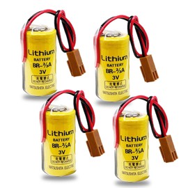 HDSBFCWYGG <- Pack of 4 -> br-2/3a 3v BR-2/3ASSP 1600mAh Lithium Battery br17335 for FANUC A98L-0031-0006 System Battery with Brown Plug