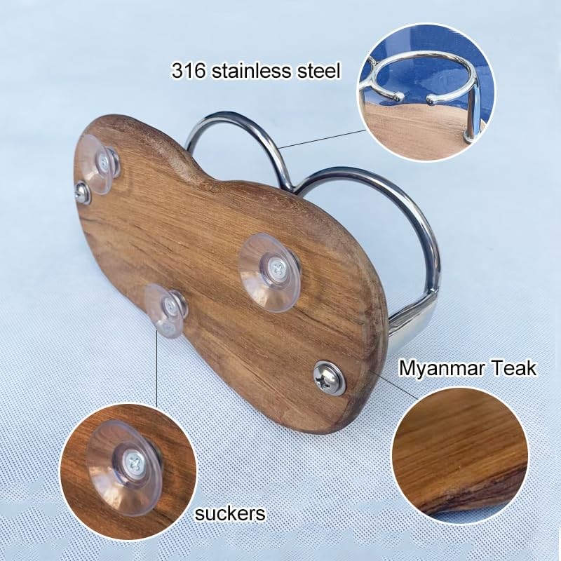 Tebaisea Teak 3-Hole Cup Holder, 316 Stainless Steel Cup Holder