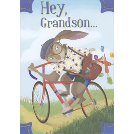 Designer Greetings Rabbit Riding Bicycle and Satchel Filled with Eggs and Carrots Easter Card for Teen : Teenage Grandson