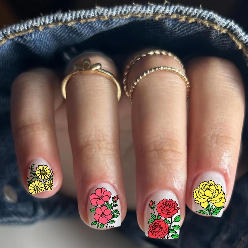 PH PandaHall 3pcs Flower Nail Stamp Plates Small Bouquet Nail