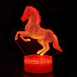 Jinnwell 3D Horse Animal Night Light Lamp Illusion 7 Color Changing Touch Switch Table Desk Decoration Lamps Acrylic Flat ABS Base USB Cable Toy Birthday Gift