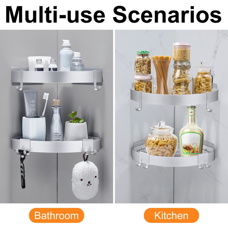 DUFU Adhesive Corner Shower Caddy with Hooks,Bathroom Shower Organizer, No