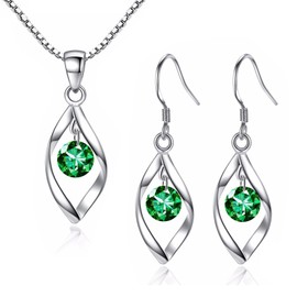Zolkamery Jewellery Set Silver 925 Women's 925 Sterling Silver Twist Necklace & Earrings Set Hook Women's Jewellery Set Silver Chain & Earrings Hanging with AAAAA Zirconia for Girls Women, Sterling