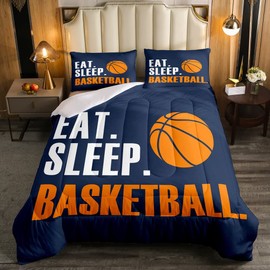 Feelyou Basketball Comforter 3D Ball Sports Bedding Set for Boys Girls Women Men Blue Eat Sleep Basketball Comforter Set Ball Games Room Decor Full Size Quilt Set 3Pcs