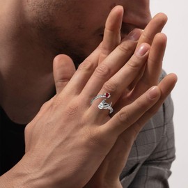 Dragon Ring 925 Sterling Silver Adjustable Animal Ring Gothic Punk Jewellery Birthday Gift for Women Men, Sterling Silver