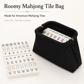 Pyrrhiax American Mah Jongg Tile Bag, Woven Mahjong Storage Pouch with Wide Opening, Portable Case for Tiles, Gift for Mahjong Lovers (Black, Cutout)