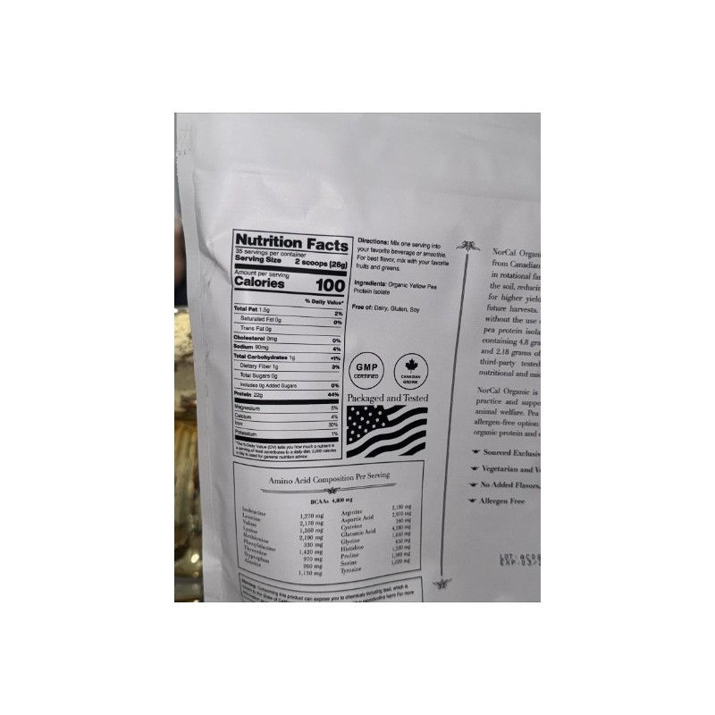 NorCal Organic Pea Protein Isolate 2lbs Exp 03/26