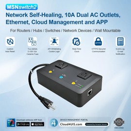 MSNswitch2 IP Enabled Remote Power, Ping Auto Reboot, Dual Outlets, 10A Fuse, Cloud & APP UIS-722
