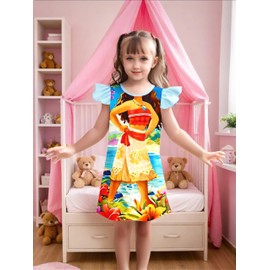 XYBWYY Girls Princess Cartoon Print Dress Ruffle Sleeve Loose Casual Summer Outfit(2-3T,Blue 2)