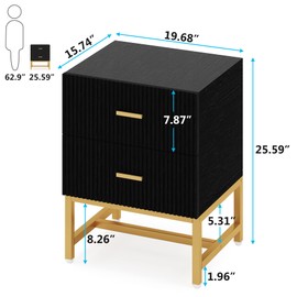 Tribesigns 2-Drawer Nightstand, Modern Fluted Night Stands Bed Side Table with Storage, Wood End Table Accent Table for Bedroom, Living Room, Small Spaces, Black
