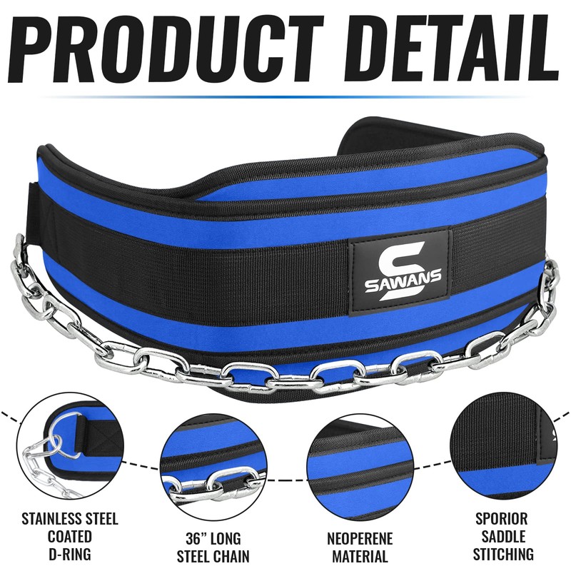 Dip Belt with 36 Inches Heavy Duty Bodybuilding Weight Lifting