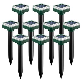 Mole Repellent Solar Powered 10 Pack, Ultrasonic Gopher Deterrent Stakes for Lawn & Garden, IP44 Waterproof Sonic Spike for Snake Vole Groundhog Chipmunk, Outdoor Pest Control for Yard Coverage