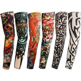 YARIEW Tattoo Sleeves for Men, 6Pcs Arm Sleeves Fake Tattoos Sleeves to Cover Arms Sun Protection Sleeves Tattoo Sleeve Covers Temporary Tattoo Sleeves for Men and Women (Set 7)