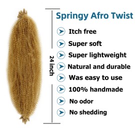 Springy Afro Twist Hair 24 Inch 8 Packs Marley Hair Pre-fluffed Spring Twist Hair Twisted Up Kinky Twist Cuban Twist Crochet Hair Pre-separated Braiding Hair For Black Women (24inch, 27#)