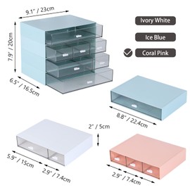 OSteed Desk Craft Organizer and Storage with 7 Flat Drawers, Stackable Plastic Desktop Accessories & Workspace Organizer for Office Stationary, Makeup Skincare, Sanitation Supplies, Pink