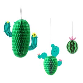 SUNBEAUTY Pack of 3 Cactus Decorative Paper Cacti Lama Party Ceiling Hanger Desert Birthday Children's Room Living Room Tropical Party Green Deoration