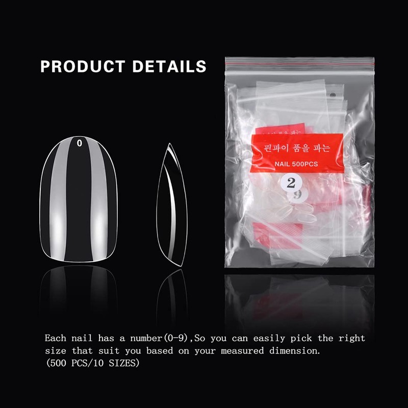 Sethexy Short Oval False Nails 500Pcs 10Sizes Full Cover Art