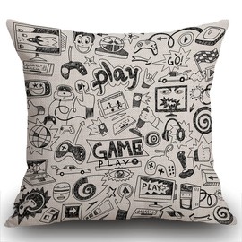 Smooffly Computer Games Doodles Cushion Cover Decorative Throw Pillow Cover Cotton Linen Square Pillowcase for Sofa Couch Car Bedroom Home Décor, 45cm x 45cm 18 x 18 Inch