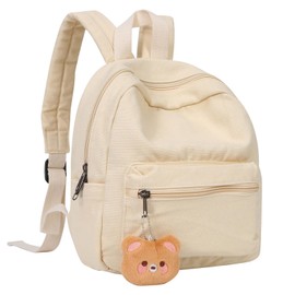 Phaoullzon Girls Mini Backpack Purse for Women Kids Canvas Small Casual Daypack Tiny Cute Travel Bag,Beige
