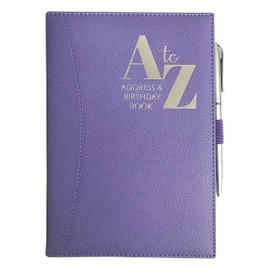 Telephone Address & Birthday Book A-Z Index Beautiful Colour PU Leather Style Cover A5 Size Soft Padded with Pen (Purple)