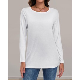 Long Sleeve Shirts for Women Basic Crew Neck Fall Tops Casual Fit T Shirts, White, XL