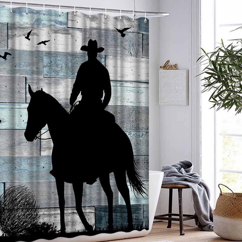 Artmyharbor Rustic Shower Curtains for Bathroom Western Cowboy Silhouette Print
