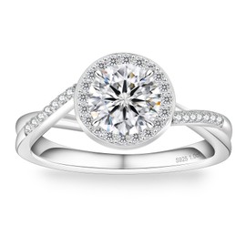 KRKCLIFE Moissanite Rings for Women, Diamond Engagement Ring, 1.0 CT, D Color VVS1 Clarity Round Cut Lab Created Wedding Rings in 925 Sterling Silver Plated with White Gold, Anniversary for Her, 7.5