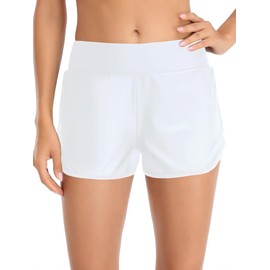 RELLECIGA Women's White High Waisted Swim Shorts Swim Board Shorts for Women Size Medium