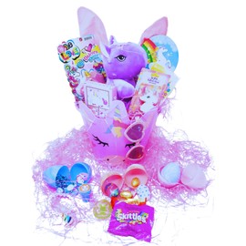 Ja'Cor Unicorn Easter Basket DIY Unicorn-Theme Plastic Bucket Filled With Assorted Activities Chocolate Candy and Easter Stuffers Gift Baskets for All Occasions Care Package (Purple)