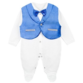 Lilax Baby Boy Jewels Crown Tuxedo Outfit Layette 5 Piece Gift Set 0-3 Months, Royal Blue, 0-3 Months