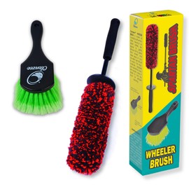 Clenzee Premium Microfiber Wheel Brush and Nylon Bristles Tire Brush | Car Wheel Brush and Tire Cleaner Brush with Ergonomic Handles for Cleaning Wheels | Rim Brush & Tires Brush | 2 Pack