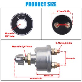 JINGKE 12-24 V Master Battery Disconnect Switch Battery Power Cut Isolator Killer for Car, Vehicle, RV and Marine(Aluminium Housing, On/Off)