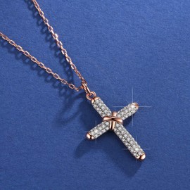 Lekani Women's Cross Necklace in 925 Sterling Silver, Presents for Women, Jewellery Gifts, Mother's Day, Birthday, Easter rose