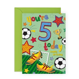 Fifth Birthday Card for Boys - Football Age 5 - Five Year Old - Happy 5th Birthday Greeting Card for Kids - Son - Toddler - Comes With Stickers - By Central 2