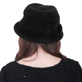 Yutdeng Winter Knitted Hat Women's Beanie Fishing Hat Flower Brim Winter Hat Warm Hat Bucket Hat Fishing Hat for Women Knitted Beanie, black