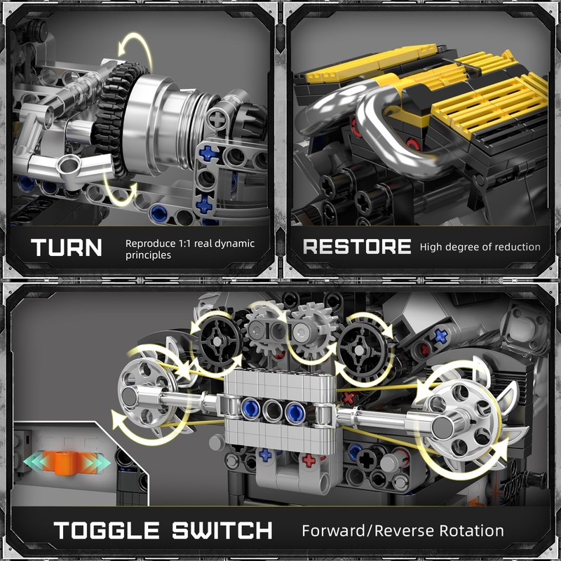 Mould King 10207 Technik V12 Motor Building Blocks Toy, App