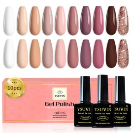YSUVIN UV Nagellack, 10 Farben Rosa Nude Weiß Champagner Braun Glitter Gold Nagellack Set Soak-off UV Gel Nagellack für Frauen Home DIY Nail Art Salon, 8ML