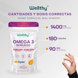 Wellthy Omega 3 Epax® 180 Cápsulas Ácidos Grasos 2000mg. Aceite de Pescado Noruego Ultraconcentrado. 30% EPA y 20% DHA La más alta concentración, Alta