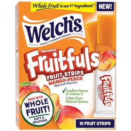 Welch’s Absolute Fruitfuls Fruit Strips, Tasty Dried Fruit Snacks for School Lunches, Mango Peach, 0.5oz (Pack of 10)