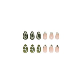 SINHOT Almond Press on Nails Medium - Green Ombre Fake Nails Glossy Glue on Nails Crocodile Print Nails French Tip Stiletto Artificial Nails Stick on False Nails with Design DIY 24 pcs